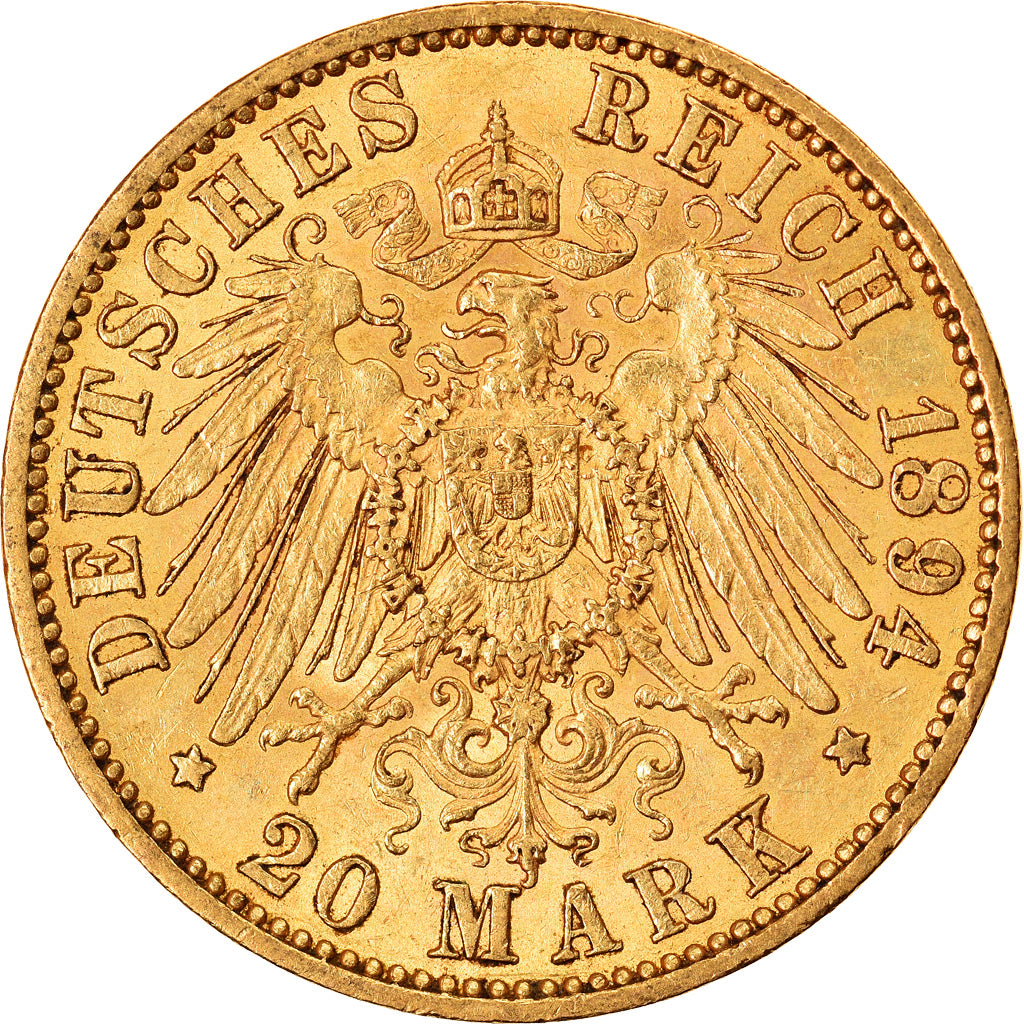 Moneda, Estados alemanes, PRUSSIA, Wilhelm II, 20 Mark, 1894, Berlin, MBC+, Oro