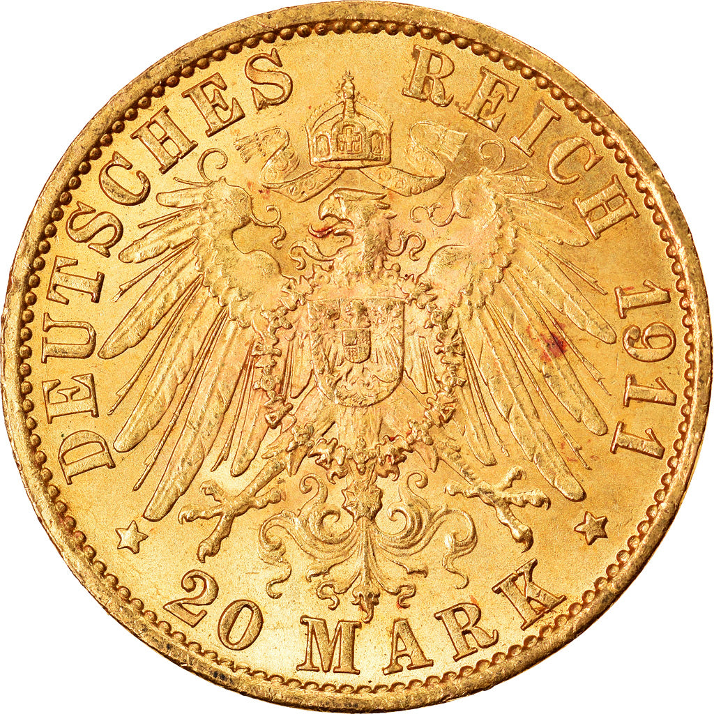 Coin, German States, PRUSSIA, Wilhelm II, 20 Mark, 1911, Berlin, MS(60-62)