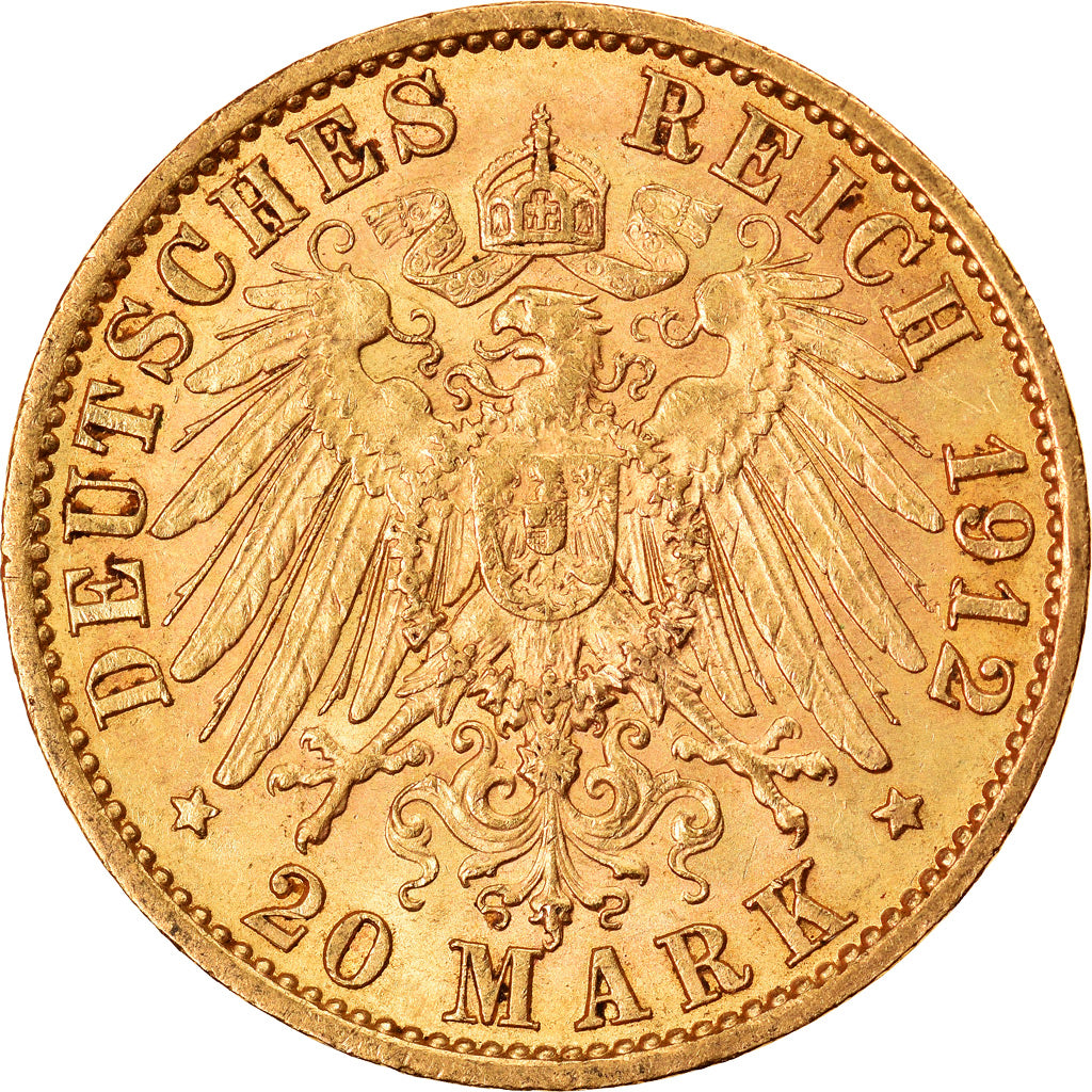 Coin, German States, PRUSSIA, Wilhelm II, 20 Mark, 1912, Berlin, AU(55-58)