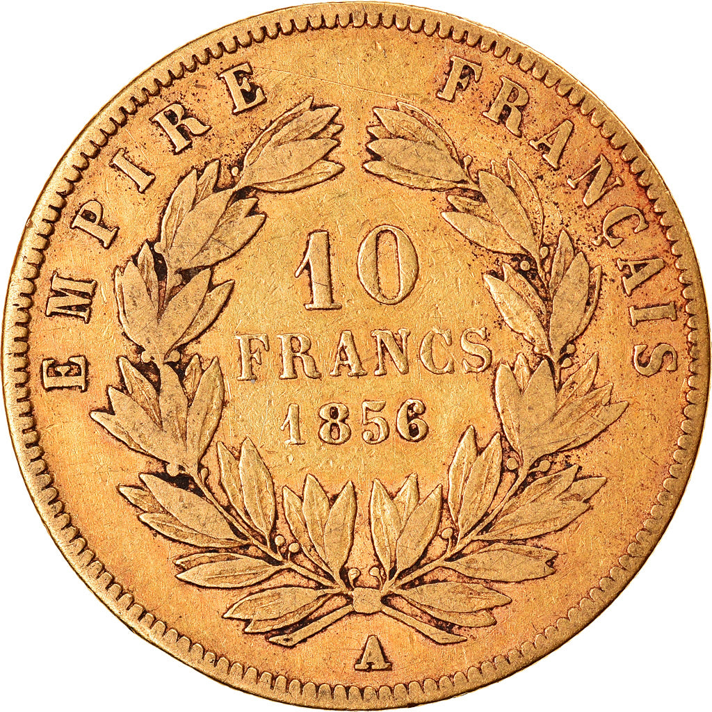 Moneta, Francja, Napoleon III, 10 Francs, 1856, Paris, VF(20-25), Złoto