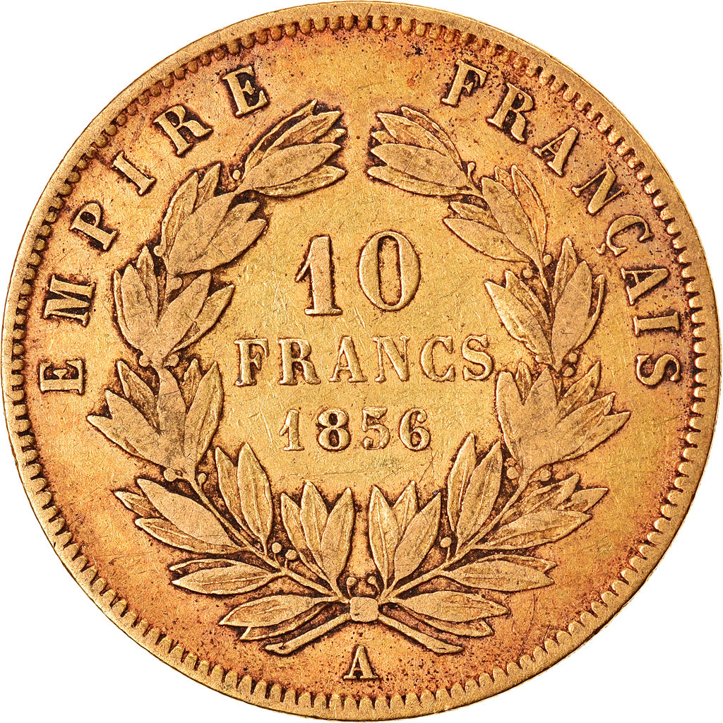 Moneta, Francja, Napoleon III, 10 Francs, 1856, Paris, VF(20-25), Złoto