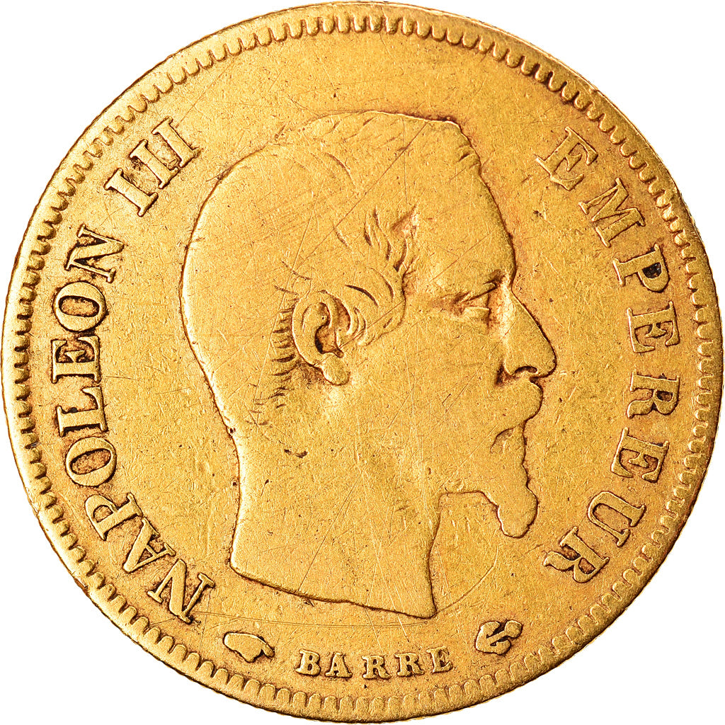 Moneda, Francia, Napoleon III, 10 Francs, 1857, Paris, BC+, Oro, KM:784.3