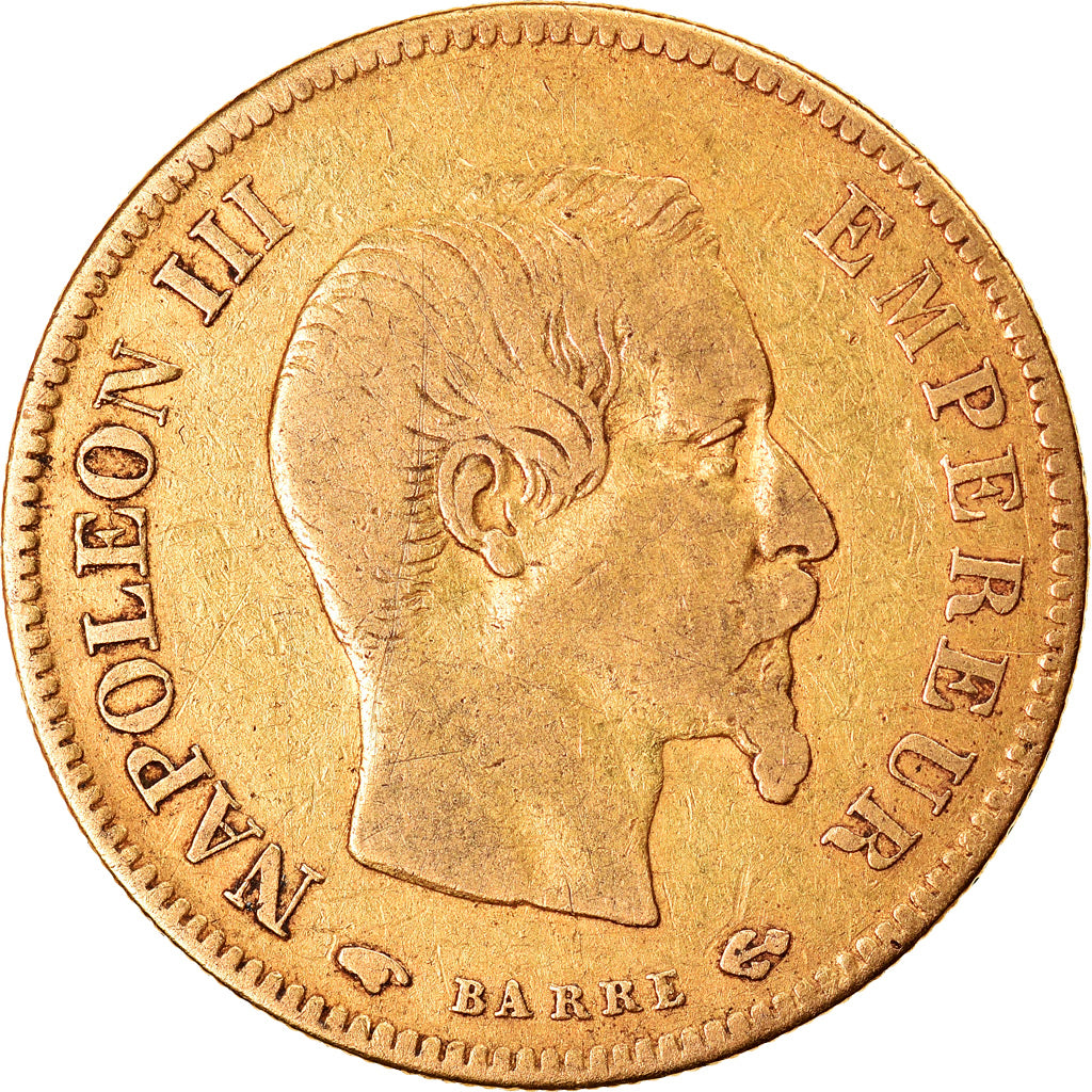 Moneda, Francia, Napoleon III, 10 Francs, 1857, Paris, BC+, Oro, KM:784.3