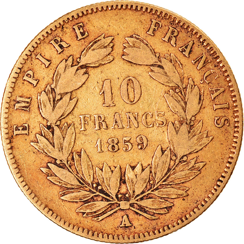 Moneta, Francja, Napoleon III, 10 Francs, 1859, Paris, VF(20-25), Złoto
