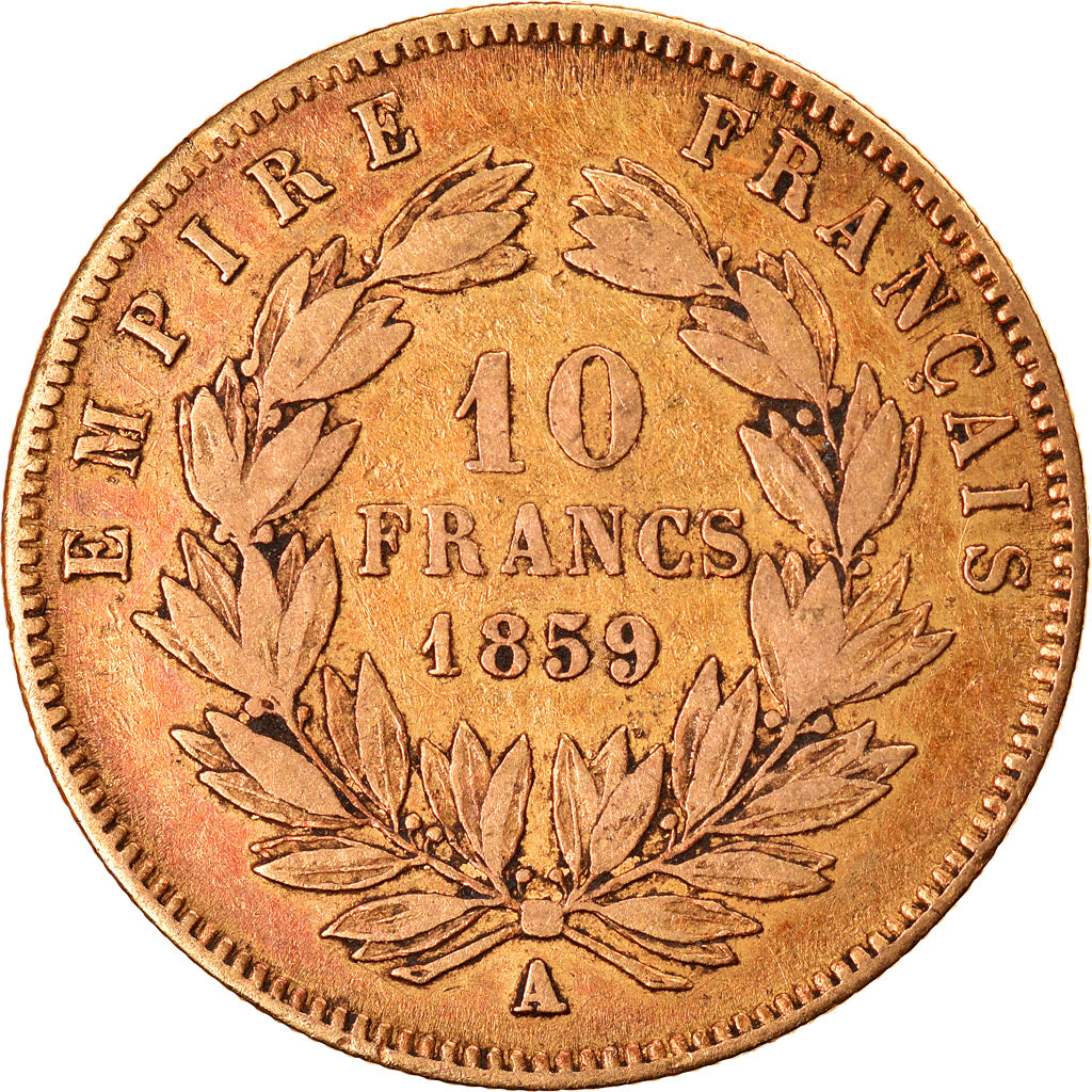 Munten, Frankrijk, Napoleon III, 10 Francs, 1859, Paris, FR+, Goud, KM:784.3