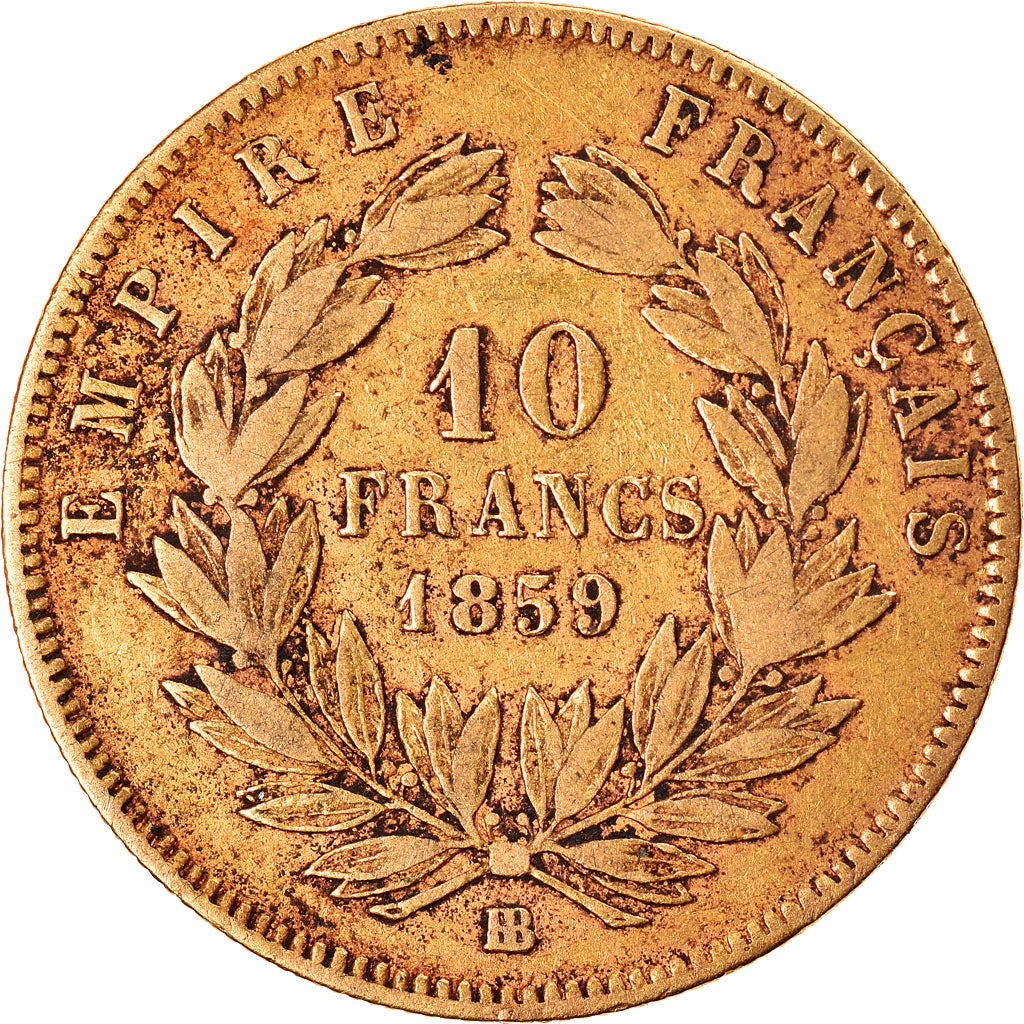 Coin, France, Napoleon III, 10 Francs, 1859, Strasbourg, VF(30-35), Gold