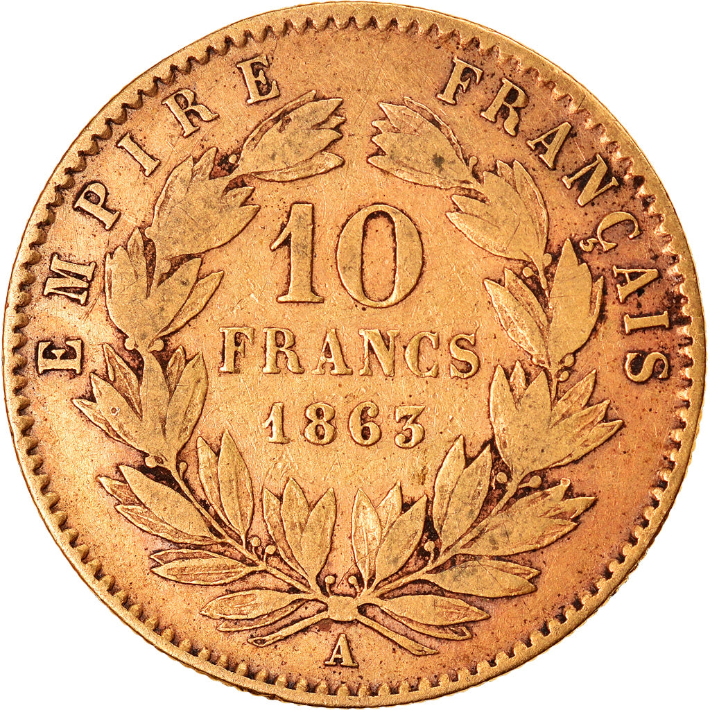 Monnaie, France, Napoleon III, 10 Francs, 1863, Paris, TB, Or, Gadoury:1015