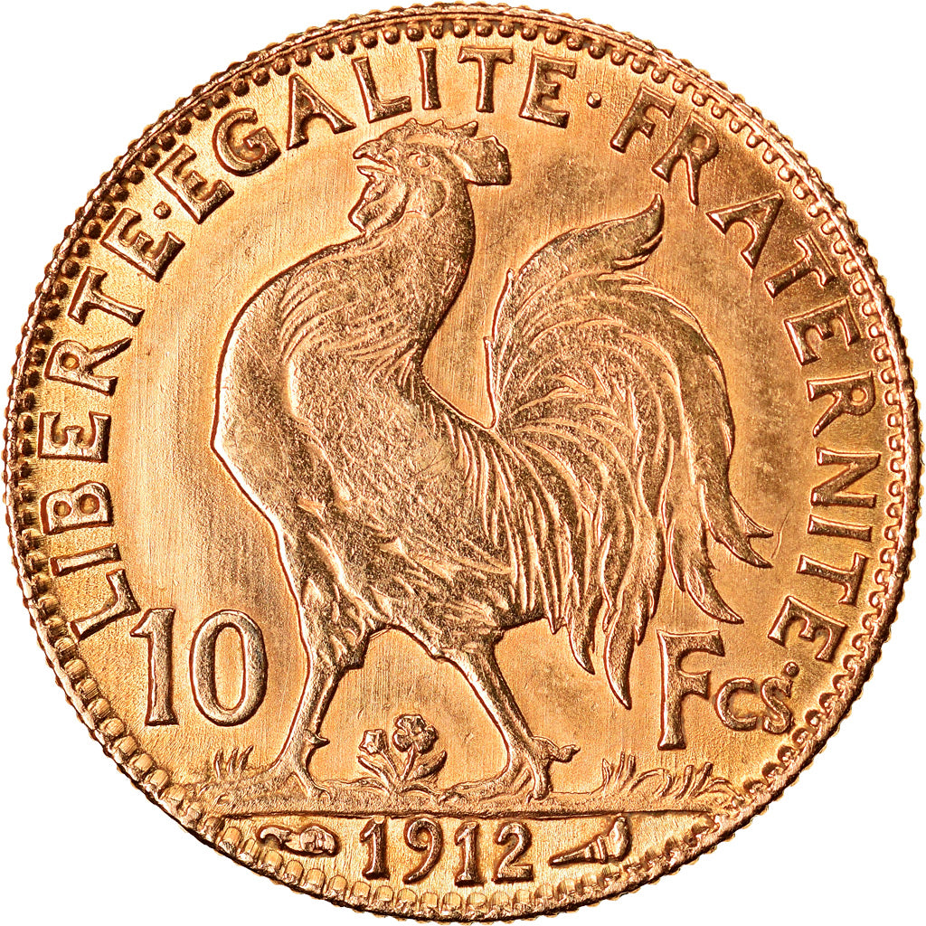 Moneda, Francia, Marianne, 10 Francs, 1912, Paris, MBC, Oro, KM:846