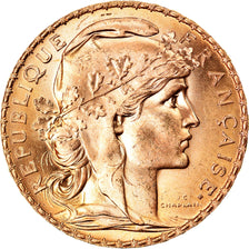 Moeda, França, Marianne, 20 Francs, 1907, MS(63), Dourado, KM:857