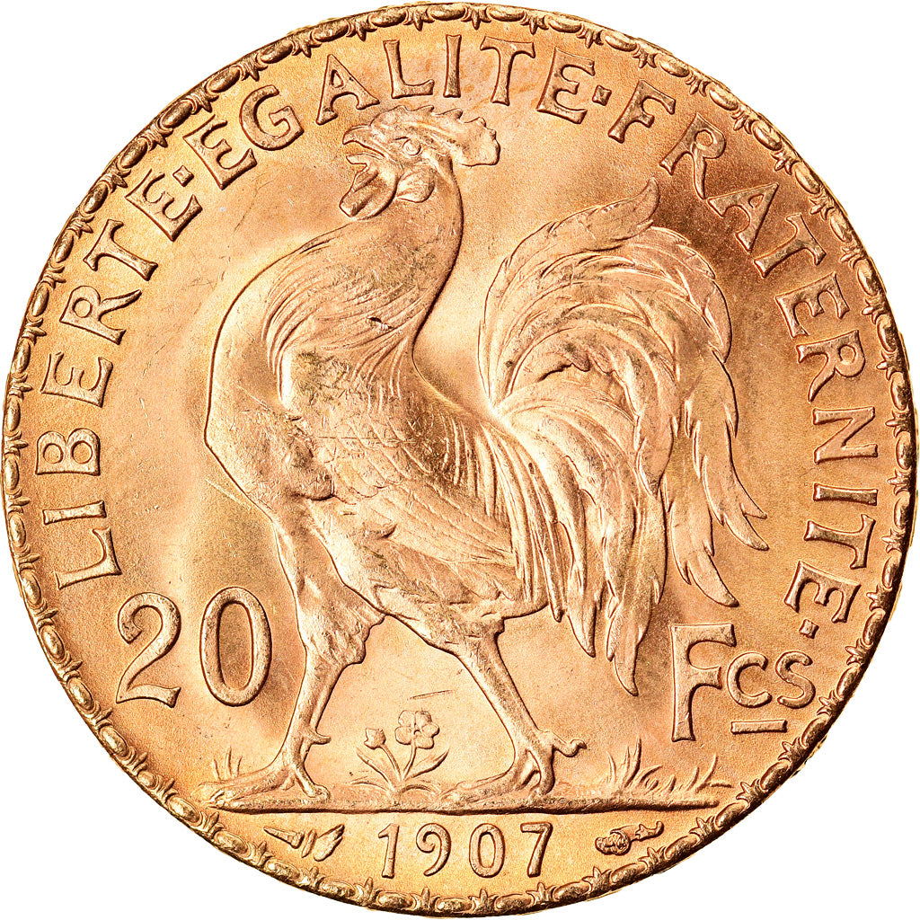 Moeda, França, Marianne, 20 Francs, 1907, MS(63), Dourado, KM:857