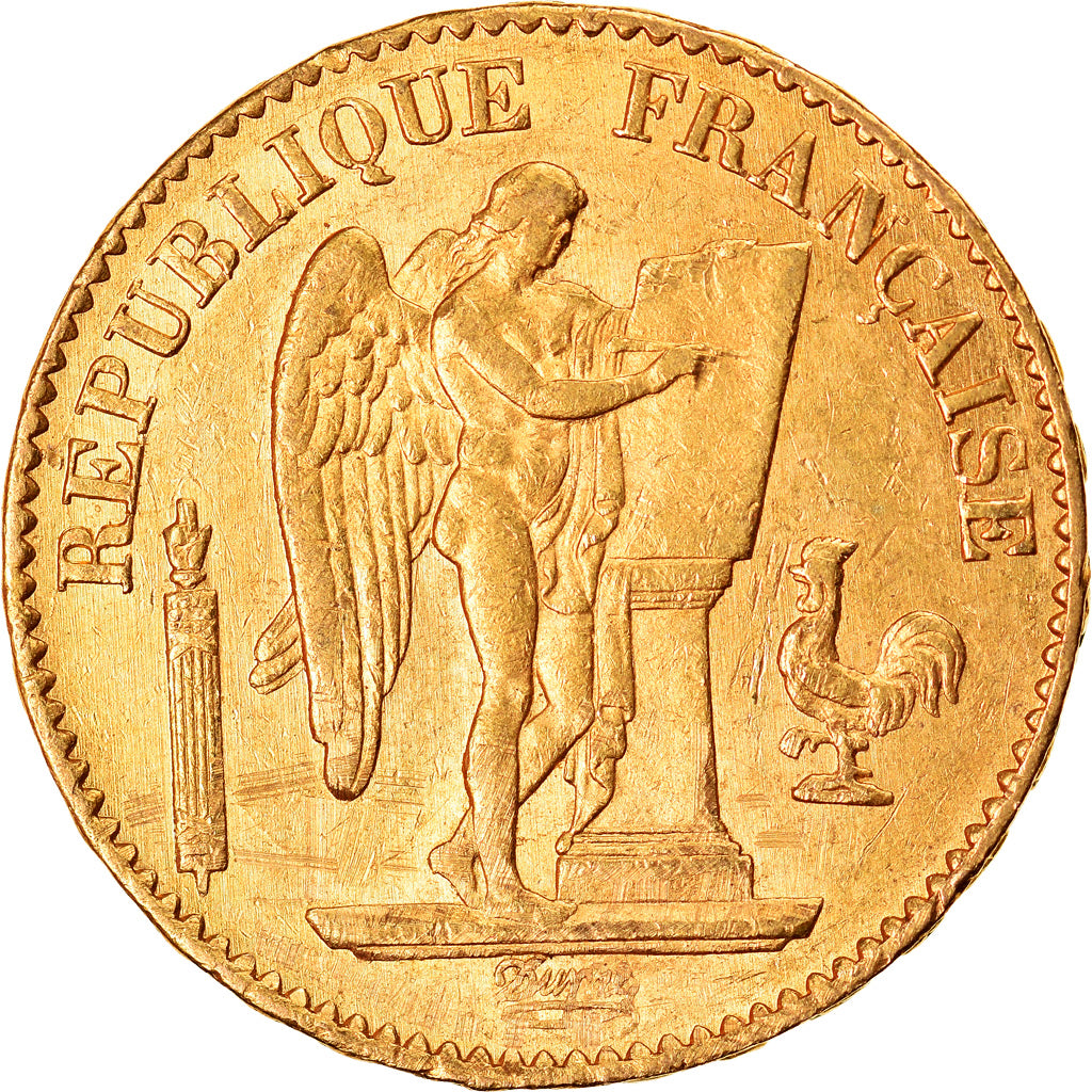 Moeda, França, Génie, 20 Francs, 1876, Paris, AU(50-53), Dourado, KM:825