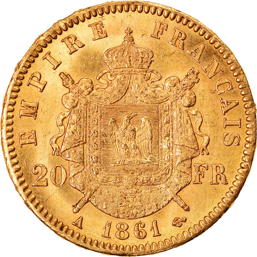 Munten, Frankrijk, Napoleon III, 20 Francs, 1861, Paris, PR, Goud, KM:801.1