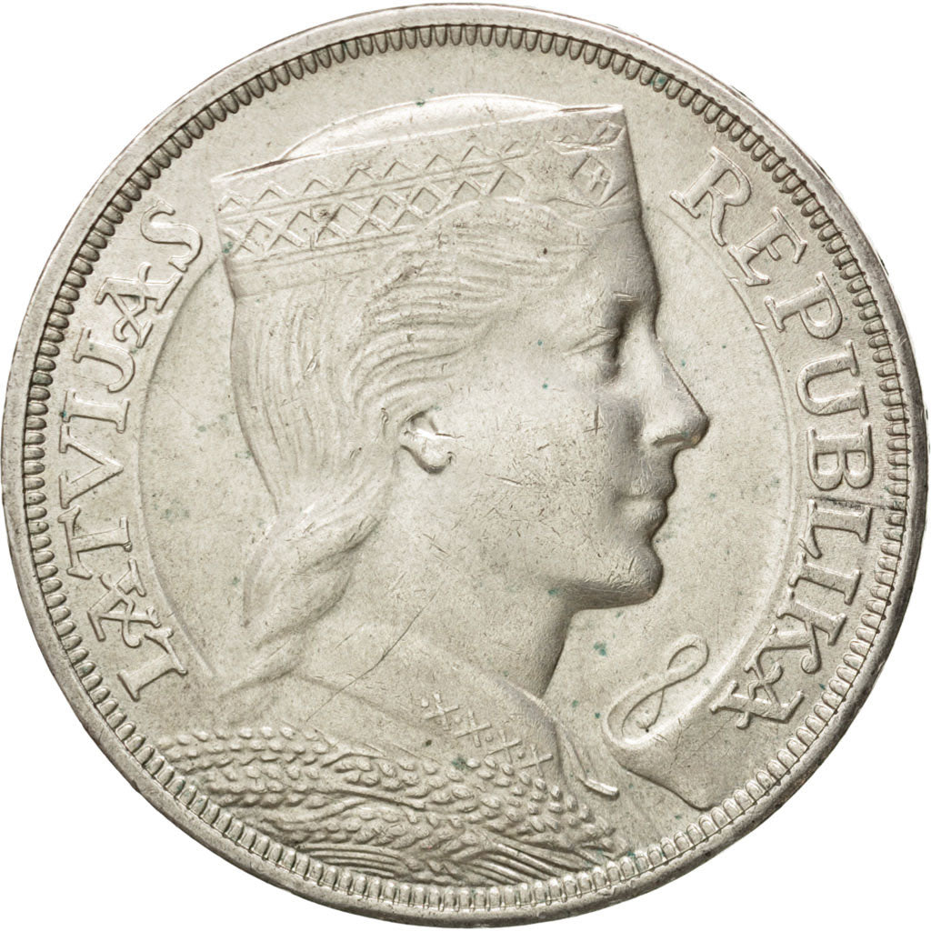 LATVIA, 5 Lati, 1931, KM #9, AU(55-58), Silver, 37, 24.93