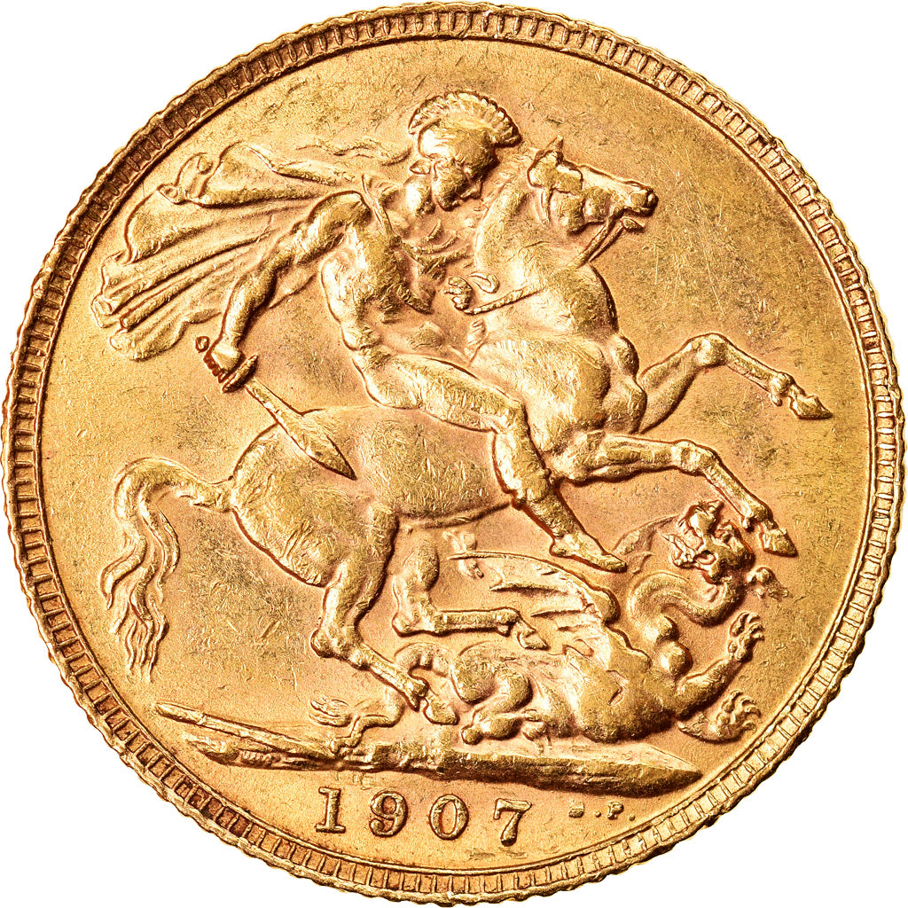 Coin, Great Britain, Edward VII, Sovereign, 1907, London, AU(50-53), Gold