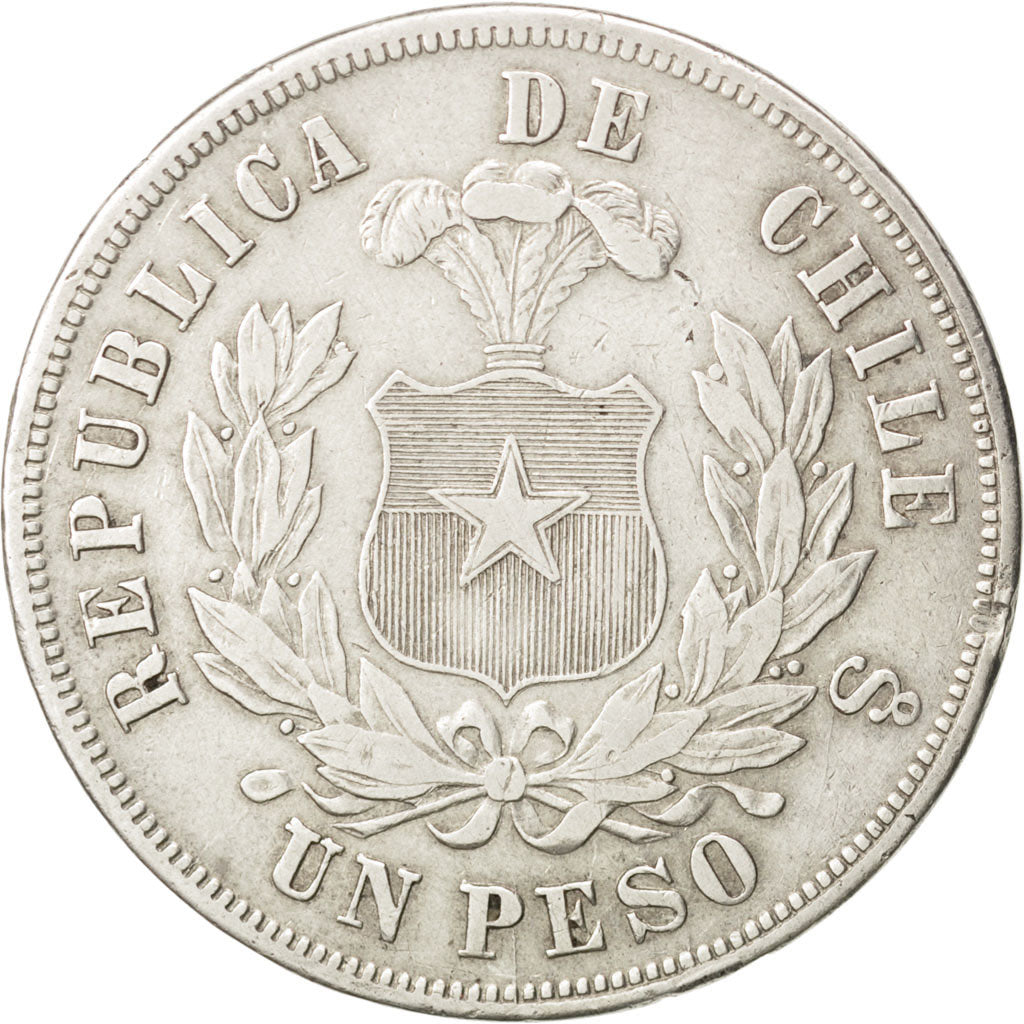 CHILE, Peso, 1873, KM #142.1, EF(40-45), Silver, 37, 24.58
