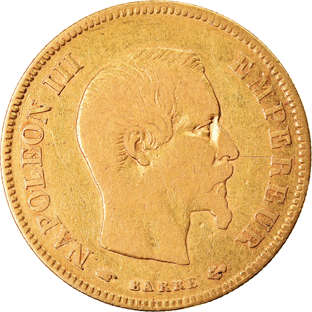 Moneda, Francia, Napoleon III, 10 Francs, 1857, Paris, BC+, Oro, KM:784.3