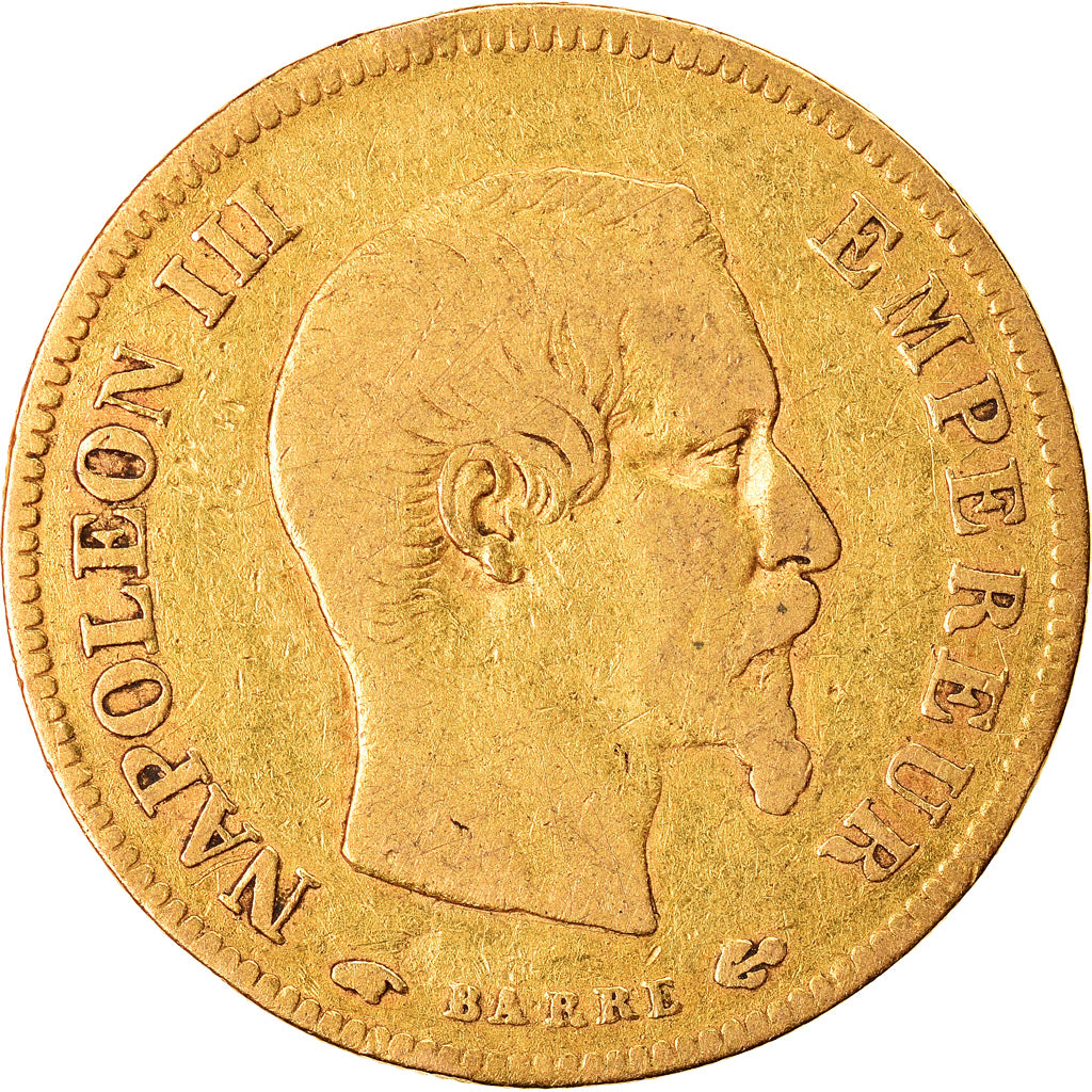 Moneda, Francia, Napoleon III, 10 Francs, 1857, Paris, BC+, Oro, KM:784.3