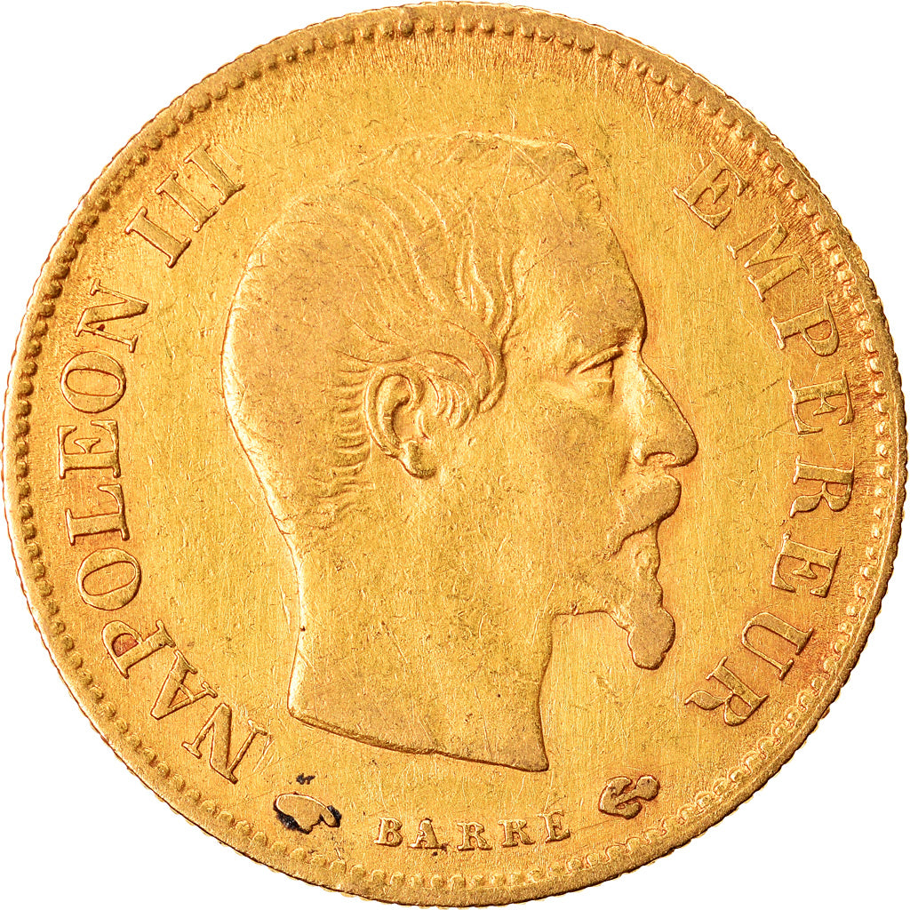 Moneda, Francia, Napoleon III, 10 Francs, 1860, Paris, BC+, Oro, KM:784.3