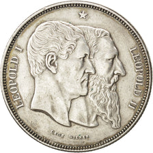 BELGIUM, 5 Francs, 1880, KM #8, AU(50-53), Silver, 24.91
