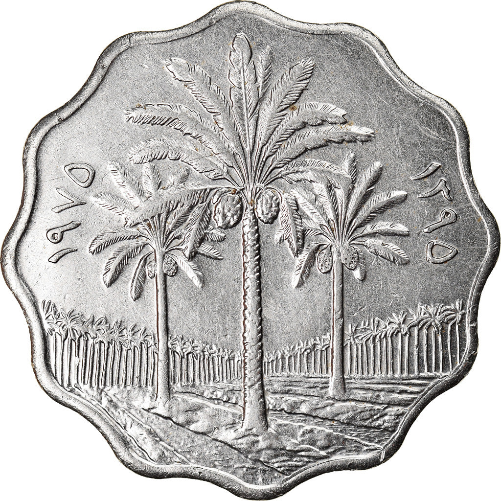 Munten, Irak, 10 Fils, 1975/AH1395, PR, Stainless Steel, KM:126a
