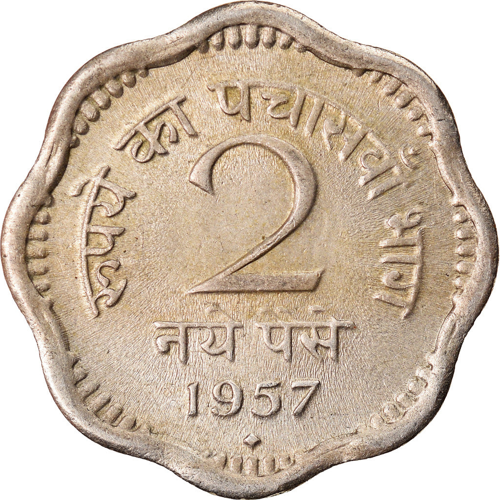 Moneta, INDIE-REPUBLIKA, 2 Naye Paise, 1957, Bombay, AU(55-58), Miedź-Nikiel