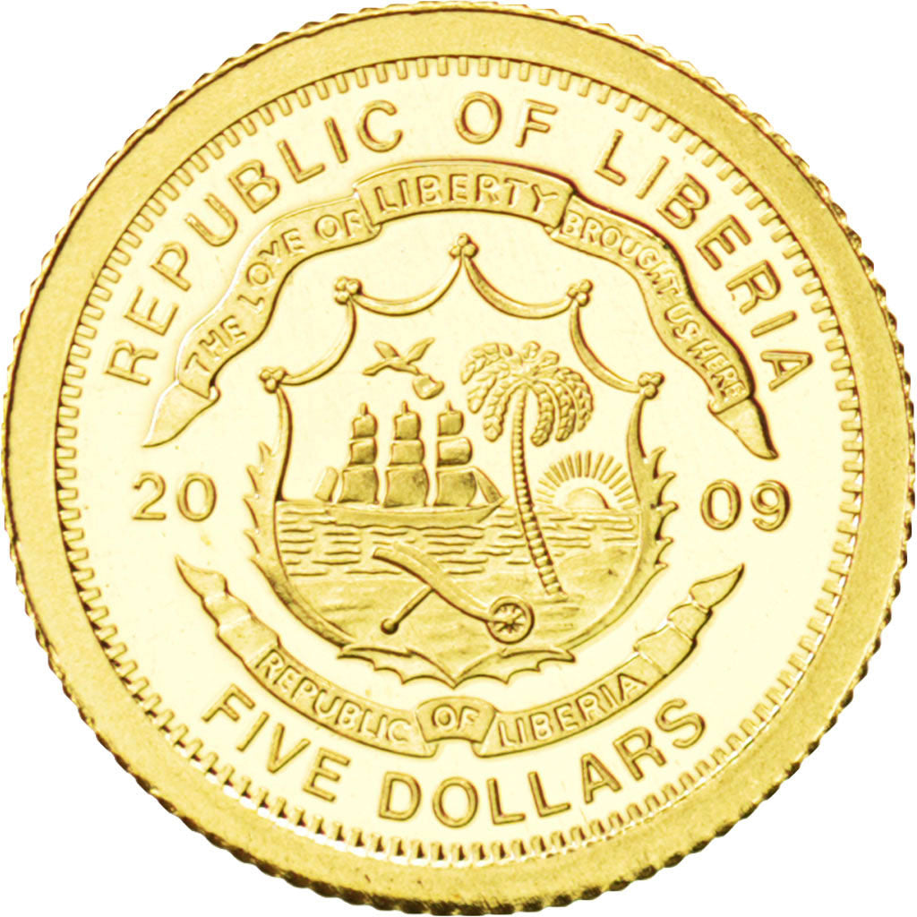 Liberia, 5 Dollars, 2009, KM #New, MS(65-70), Gold, 0.50
