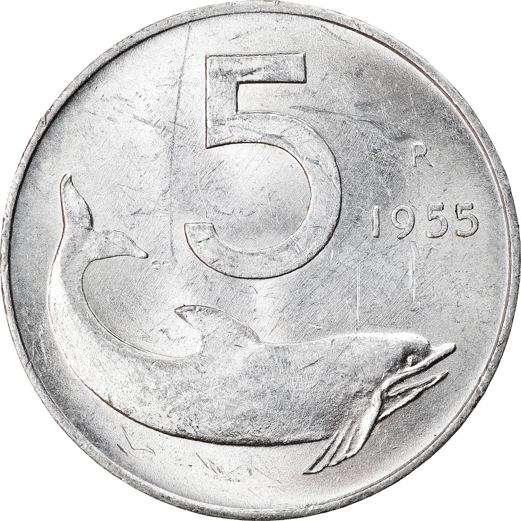 Moeda, Itália, 5 Lire, 1955, Rome, MS(60-62), Alumínio, KM:92