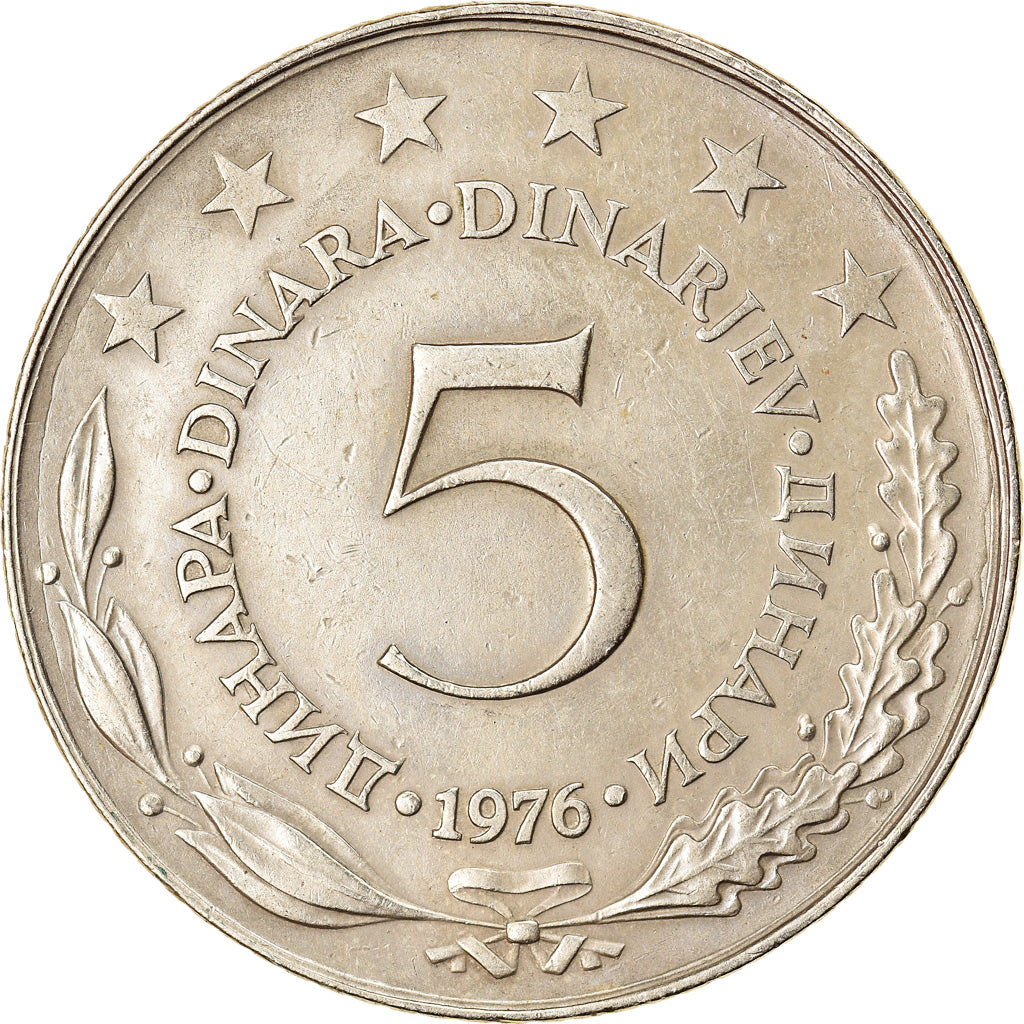 Coin, Yugoslavia, 5 Dinara, 1976, AU(50-53), Copper-Nickel-Zinc, KM:58