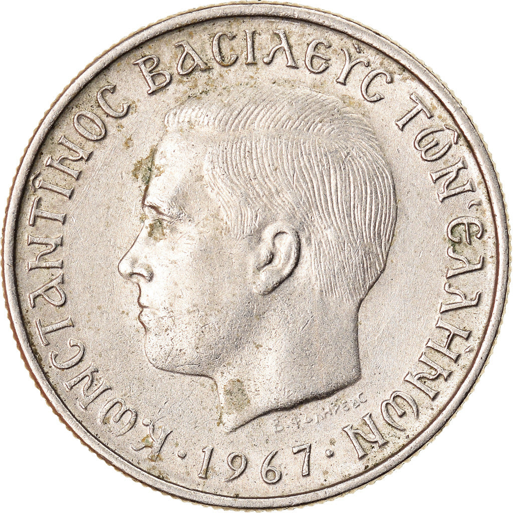 Moeda, Grécia, Constantine II, Drachma, 1967, AU(50-53), Cobre-níquel, KM:89