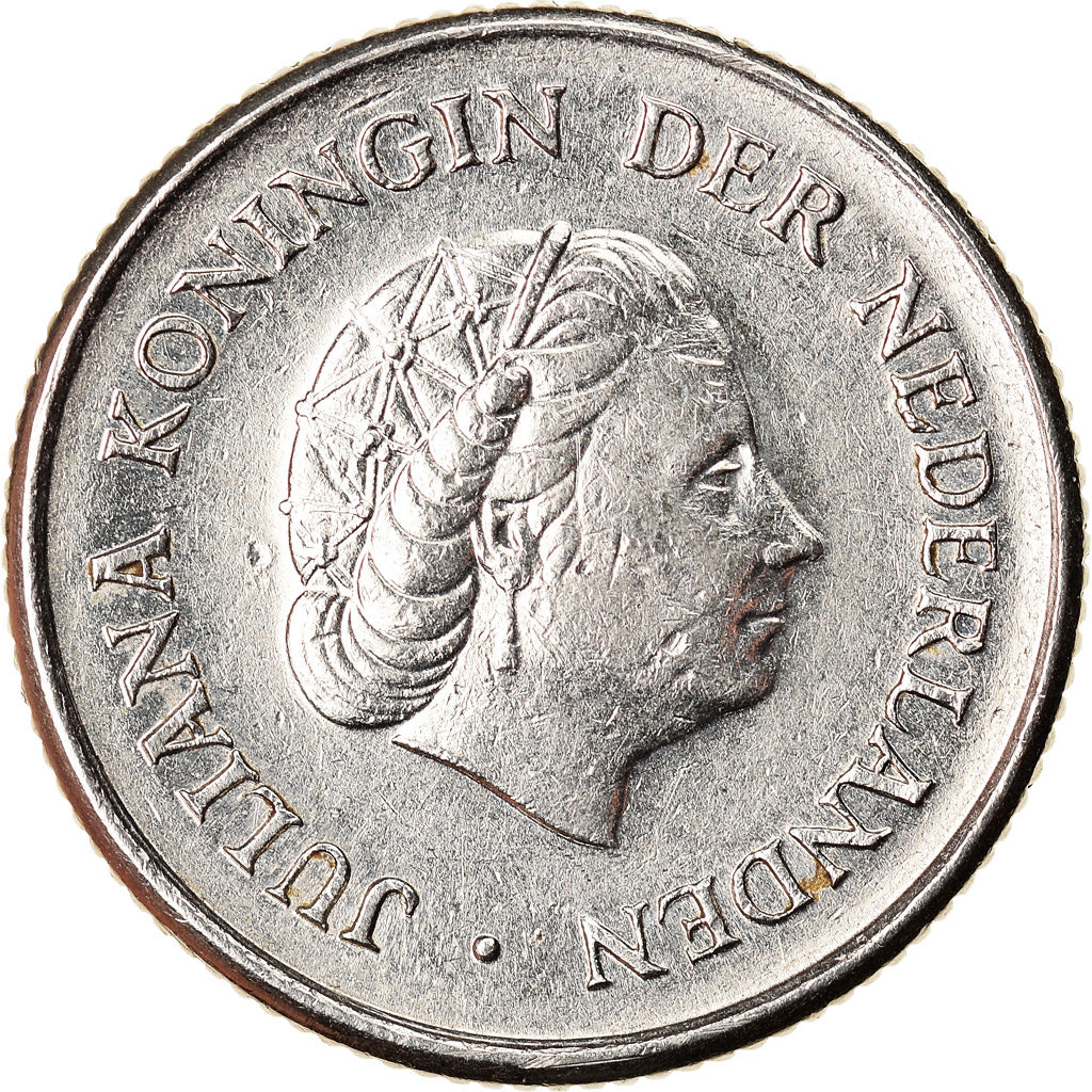 Coin, Netherlands, Juliana, 25 Cents, 1968, AU(50-53), Nickel, KM:183