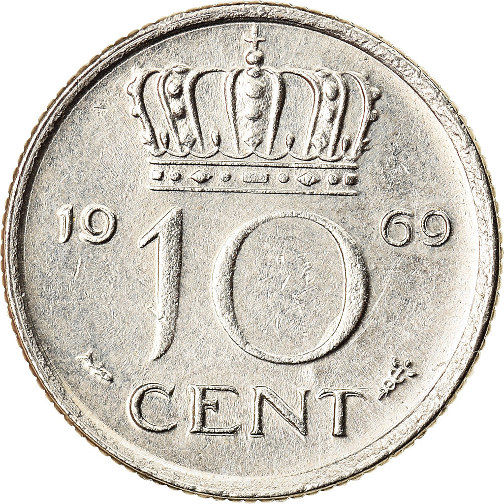 Coin, Netherlands, Juliana, 10 Cents, 1969, AU(55-58), Nickel, KM:182