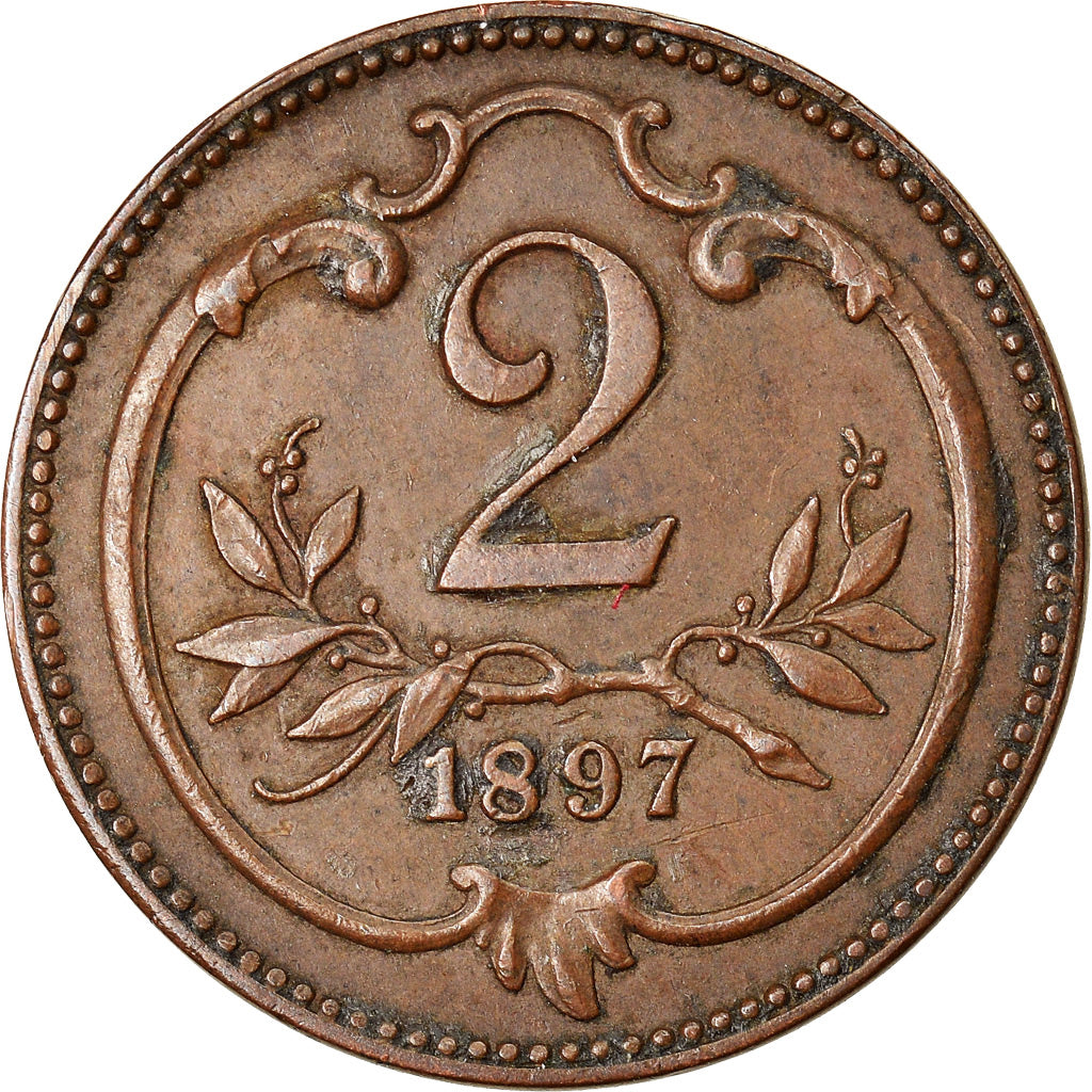 Moneta, Austria, Franz Joseph I, 2 Heller, 1897, BB+, Bronzo, KM:2801