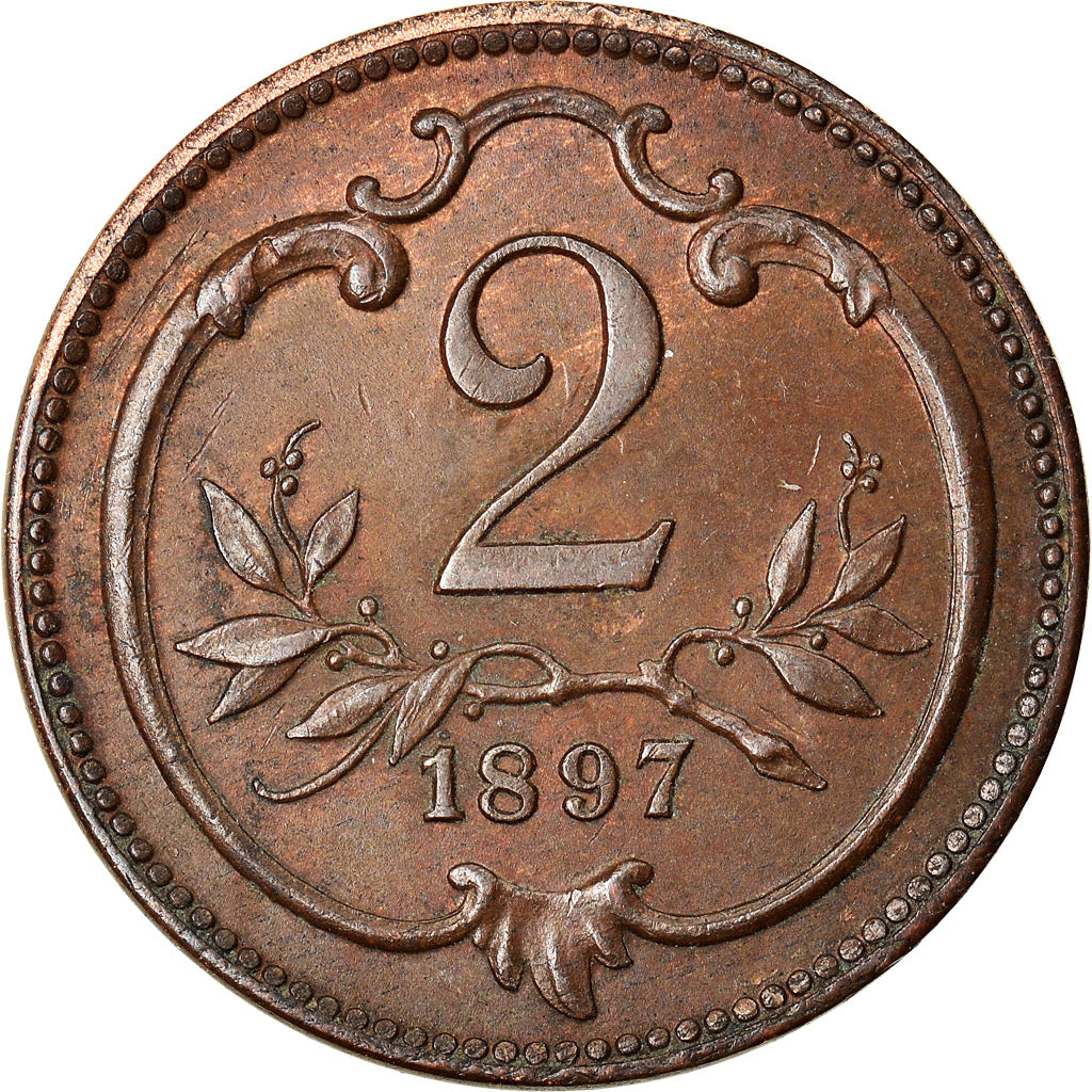 Münze, Österreich, Franz Joseph I, 2 Heller, 1897, VZ, Bronze, KM:2801