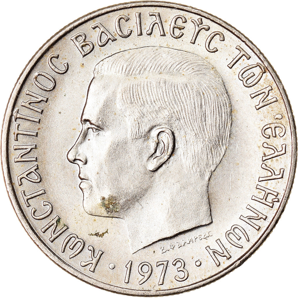 Coin, Greece, Constantine II, 2 Drachmai, 1973, AU(50-53), Copper-nickel, KM:99