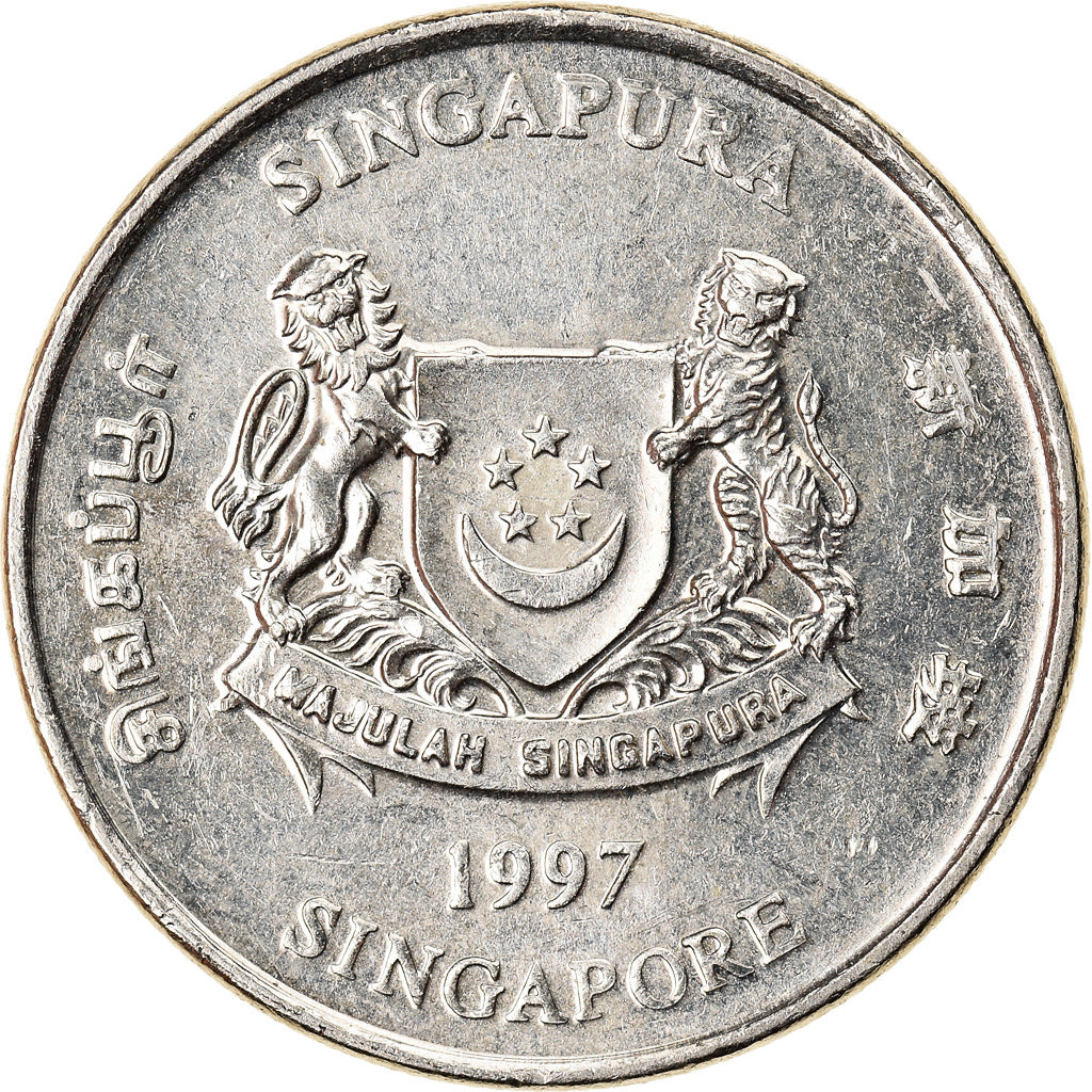 Moeda, Singapura, 20 Cents, 1997, Singapore Mint, AU(55-58), Cobre-níquel