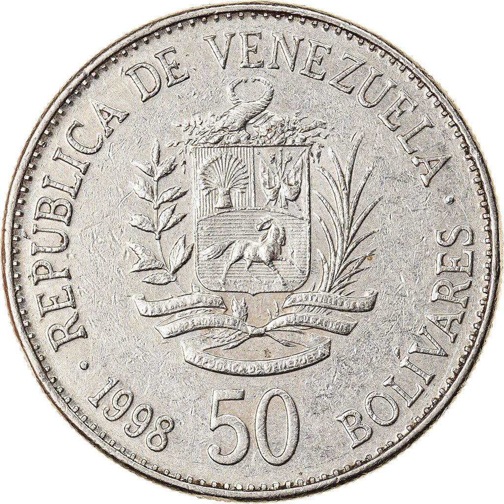 Moneta, Venezuela, 50 Bolivares, 1998, BB+, Acciaio ricoperto in nichel, KM:77.1