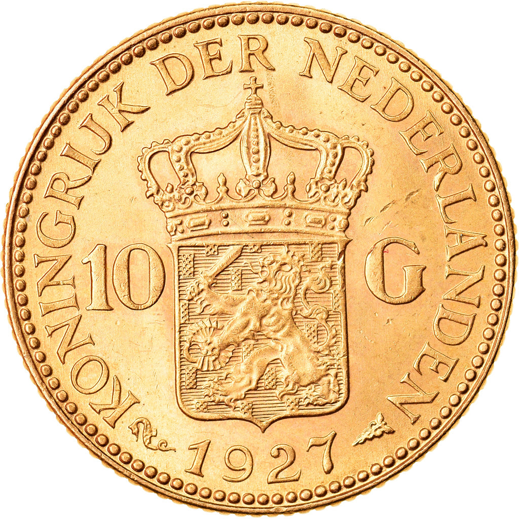 Moneta, Holandia, Wilhelmina I, 10 Gulden, 1927, MS(63), Złoto, KM:162