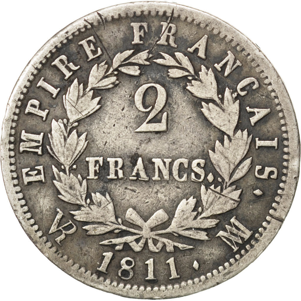 FRANCE, Napoléon I, 2 Francs, 1811, Marseille, KM #693.11, VF(20-25), Silver, G.