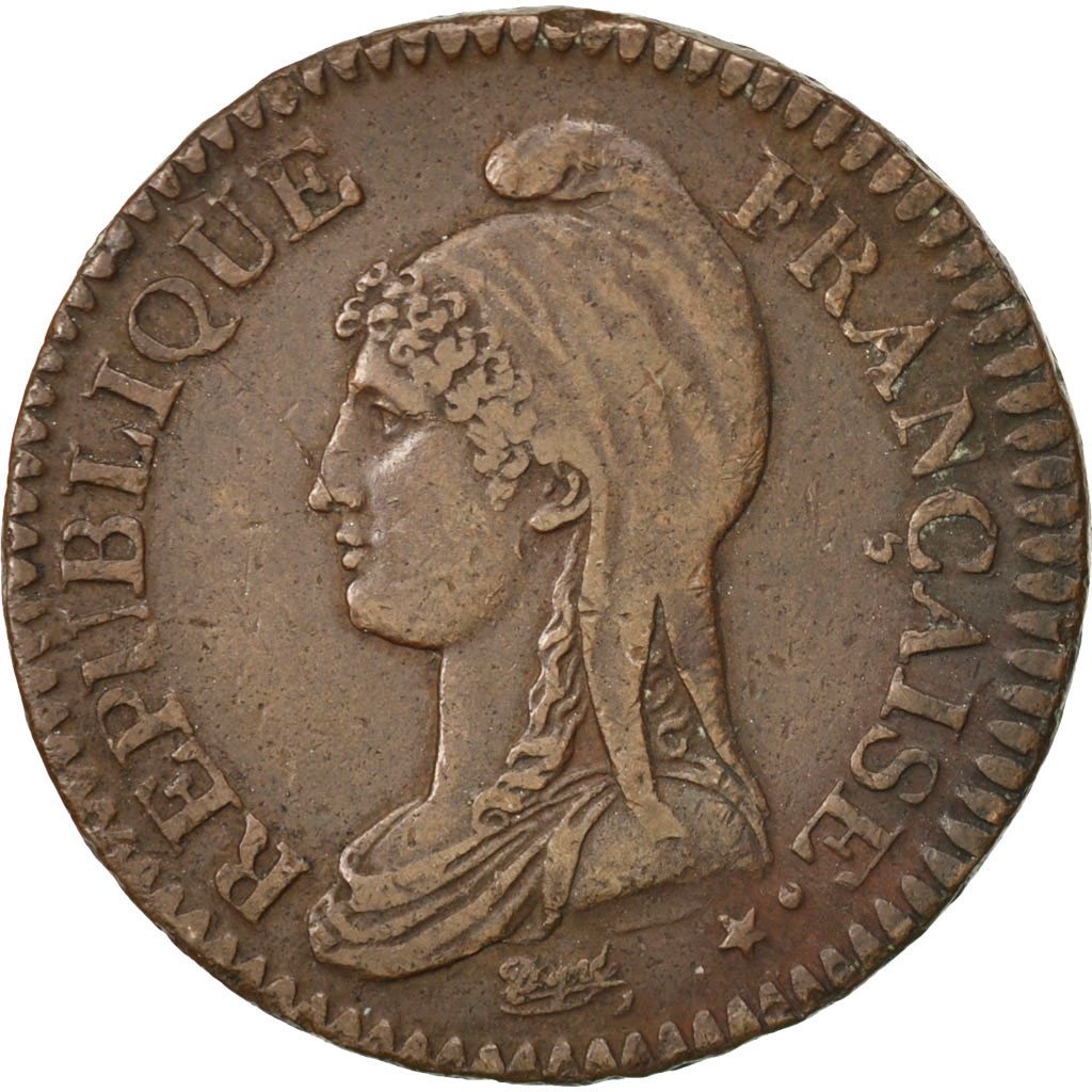 FRANCE, Dupré, 2 Decimes, 1795, Paris, KM #638.1, AU(50-53), Bronze, 31, Gadoury
