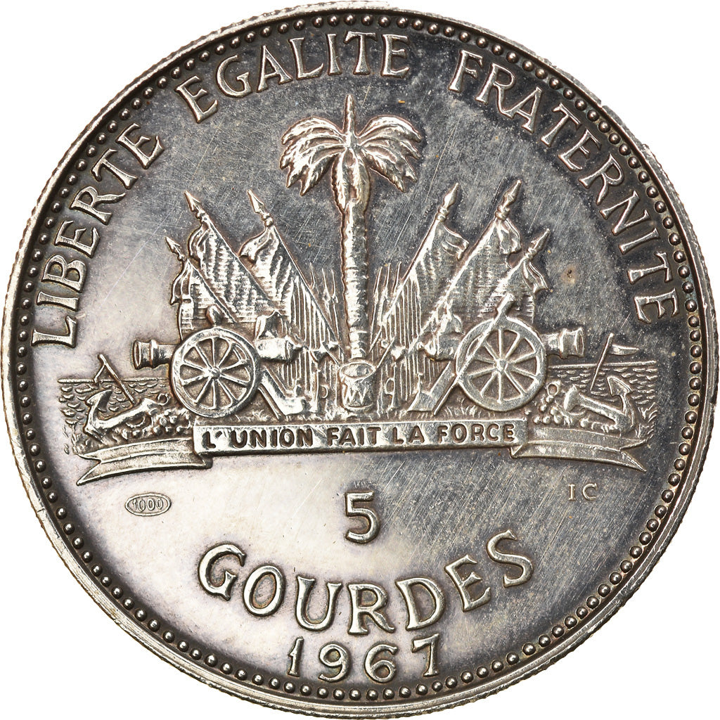 Moneda, Haití, 5 Gourdes, 1967, EBC, Plata, KM:64.1