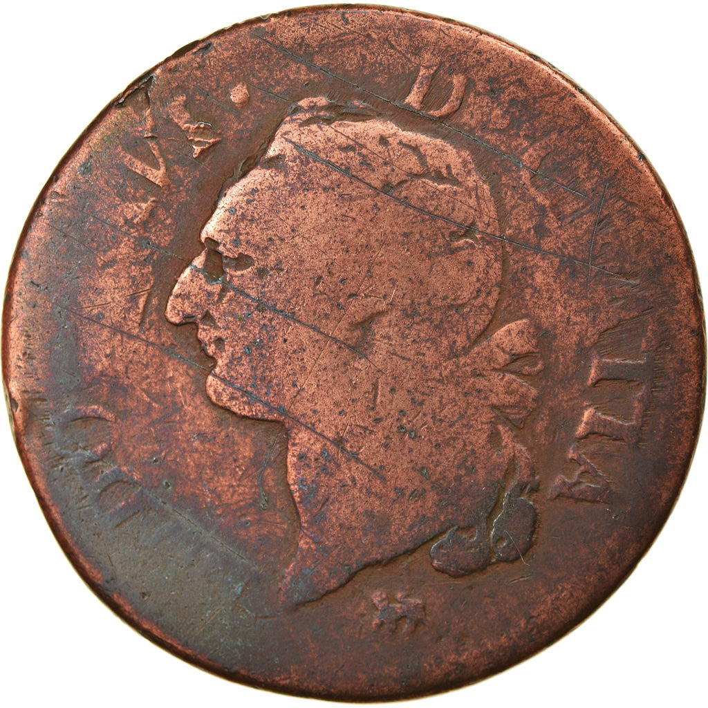 Moeda, França, Louis XVI, Sol à l'Ecu, 1791, Paris, F(12-15), Cobre
