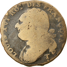 Moeda, França, Louis XVI, 12 Deniers, 1792, Saumur, F(12-15), Métal de cloche