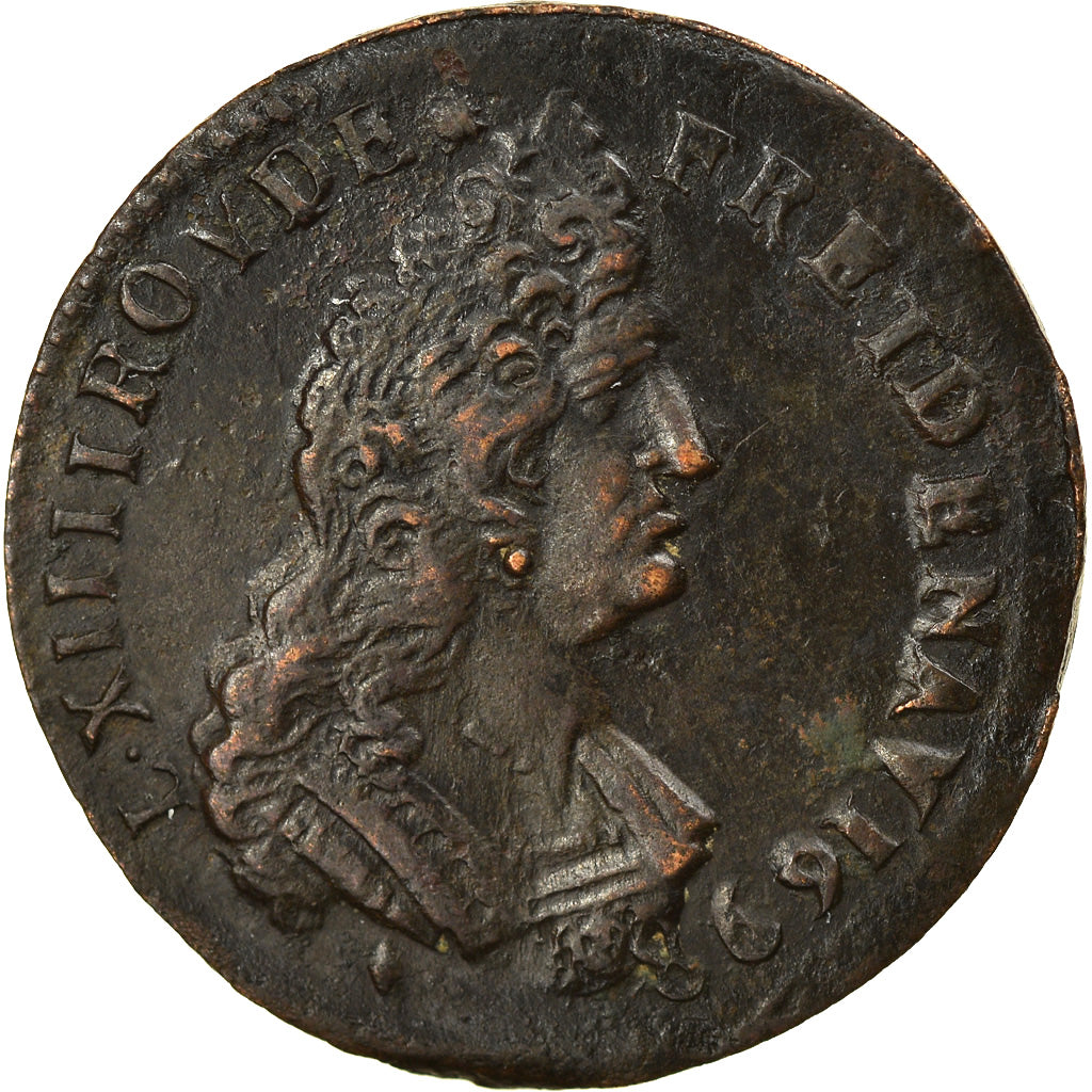 Monnaie, France, Louis XIV, Liard de France, 1698, Aix-en-Provence, Rare, TTB