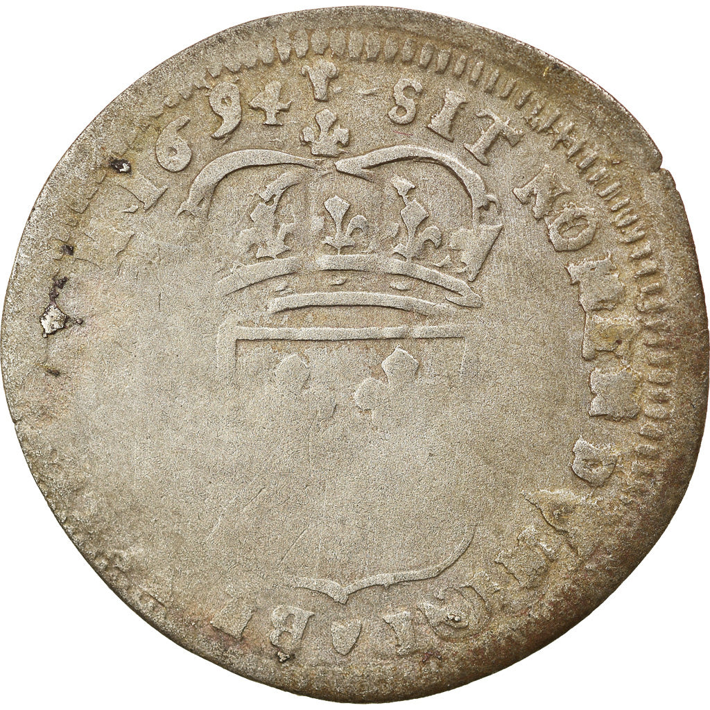 Moneta, Francia, Louis XIV, Quinzain aux 8 L, 1694, Rennes, Rare, MB, Biglione
