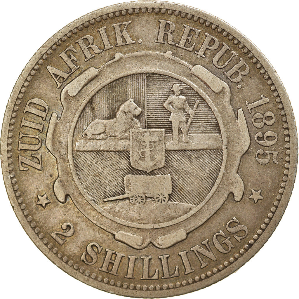 Moneda, Sudáfrica, 2 Shillings, 1895, BC+, Plata, KM:6