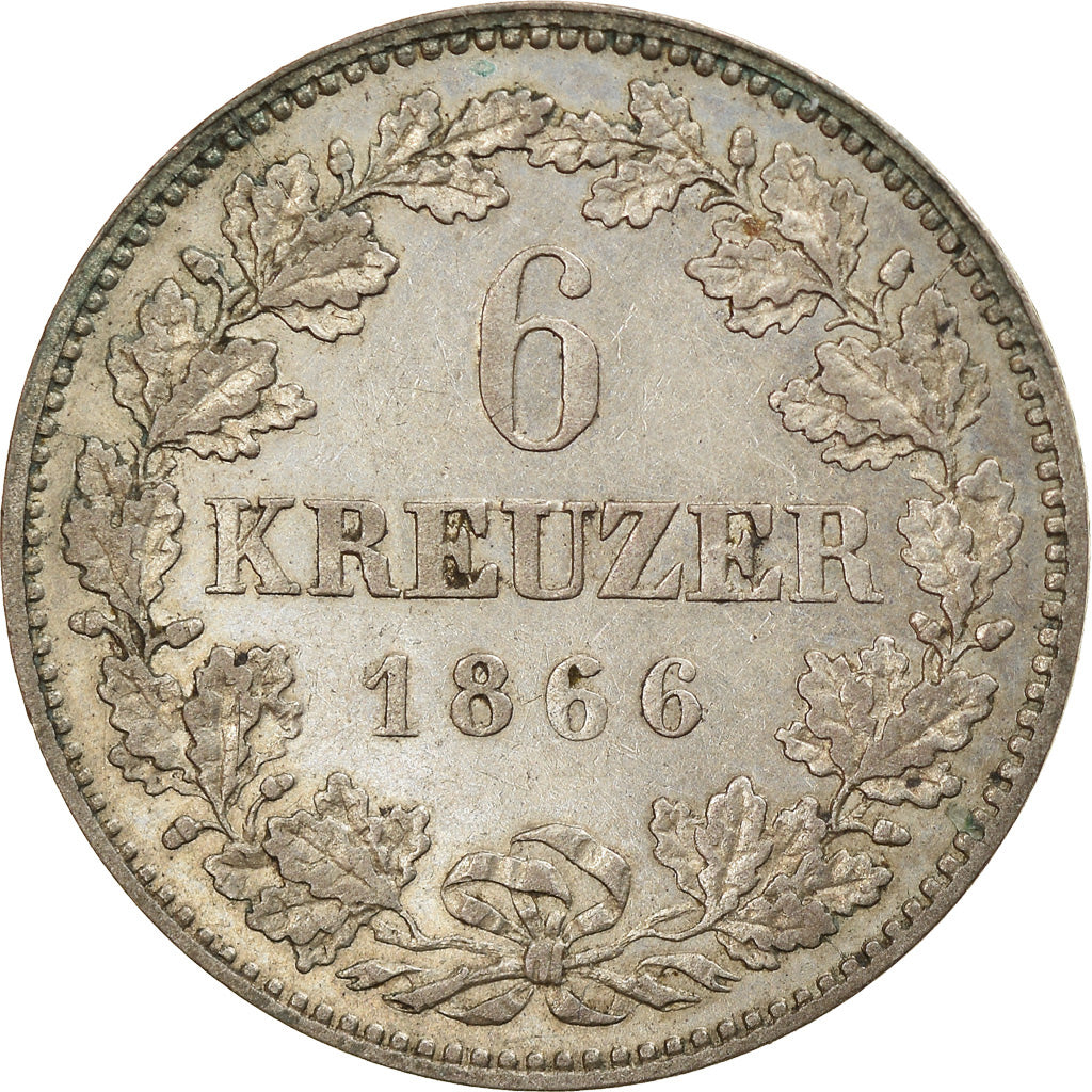 Moneta, Landy niemieckie, HESSE-DARMSTADT, Ludwig III, 6 Kreuzer, 1866
