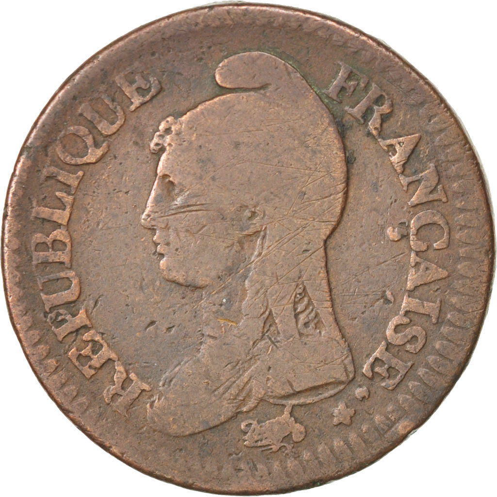 FRANCE, Dupré, Decime, 1796, Nantes, KM #644.10, VG(8-10), Bronze, Gadoury #187,