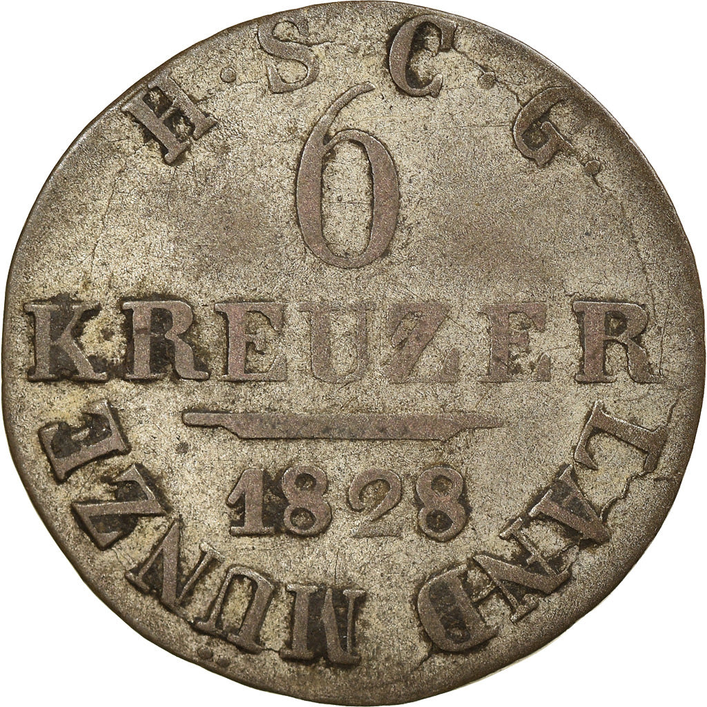 Münze, Deutsch Staaten, SAXE-COBURG-GOTHA, Ernst I, 6 Kreuzer, 1828, Gotha and
