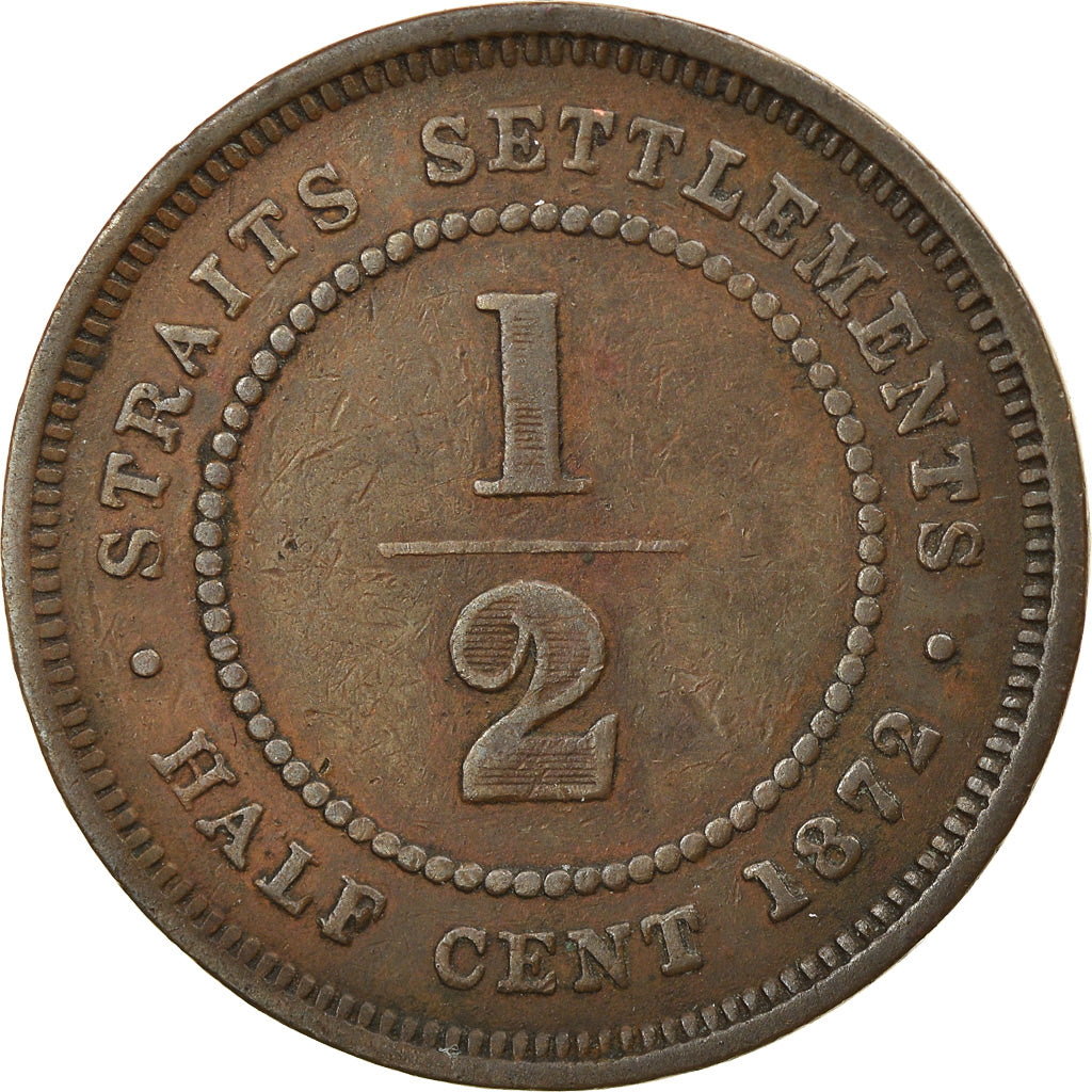 Münze, Straits Settlements, Victoria, 1/2 Cent, 1872, SS, Kupfer, KM:8