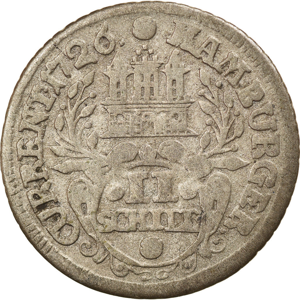 Coin, German States, HAMBURG, 2 Schilling, 1/16 Thaler, 1726, VF(30-35), Silver